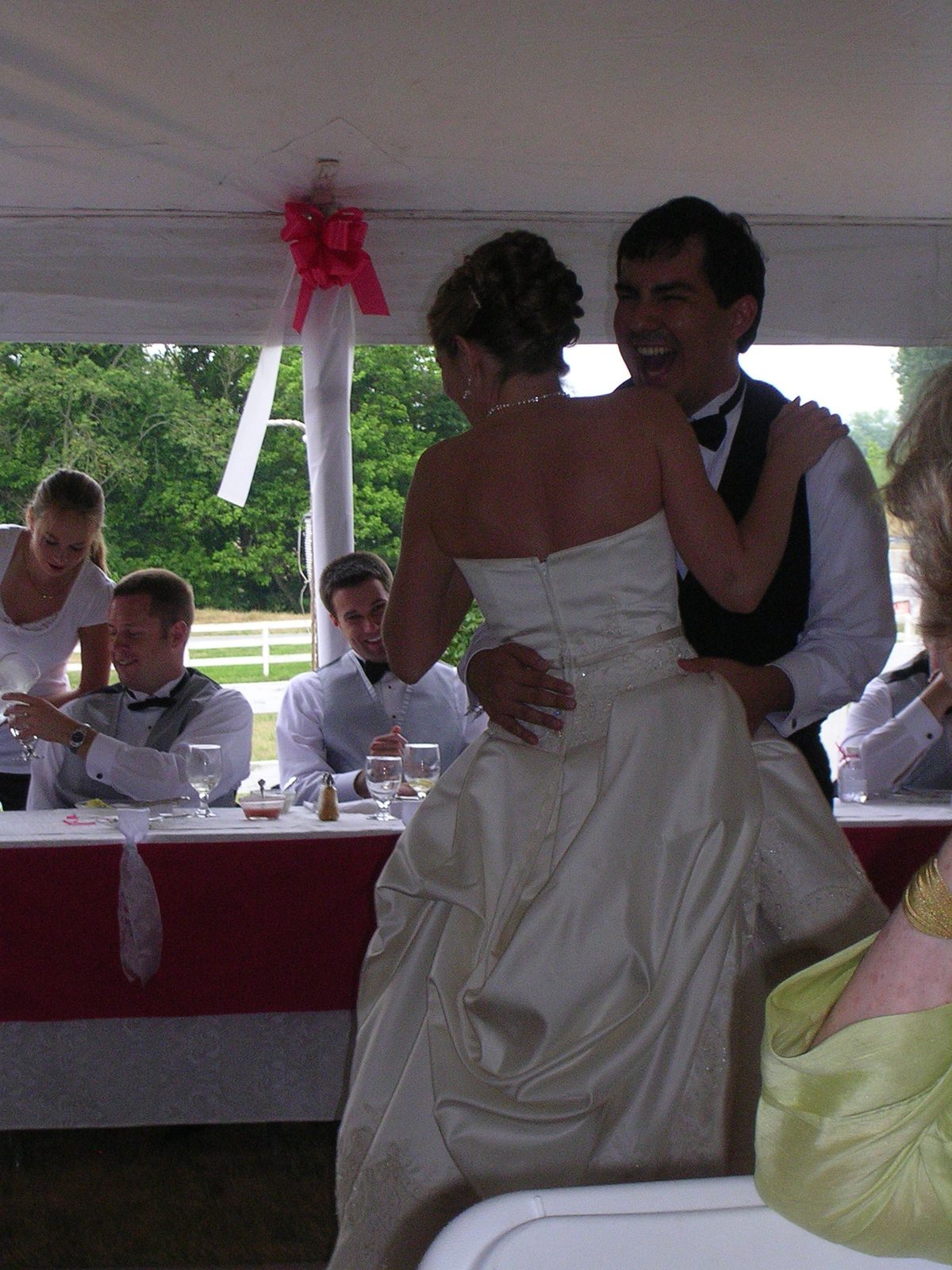 The bustle broke.  During their first dance, Jason may or may not have shown off Amber's underwear.